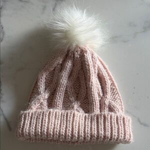 NWOT Capelli of New York Soft Pink Cable Knit Beanie with Pom-Pom